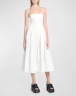 Eco Poplin Pleated Midi Dress