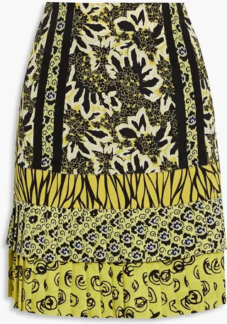 Pleated printed silk-crepe mini skirt