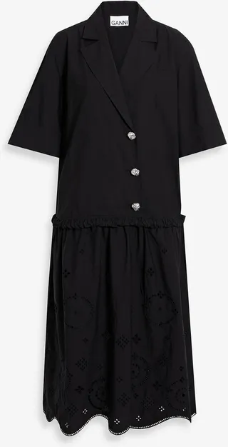 Gathered broderie anglaise cotton-poplin midi dress