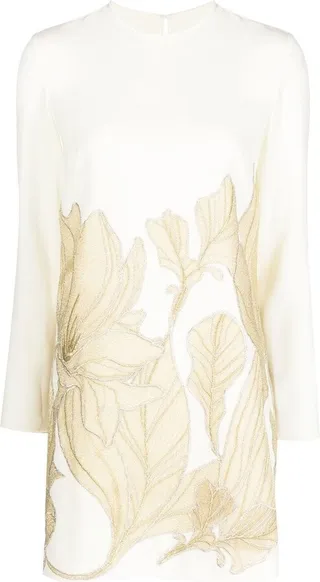Long-Sleeve Embroidered Evening Dress