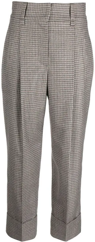 Checked High-Waisted Cropped Trousers