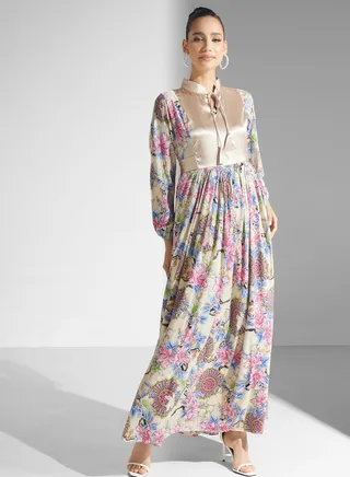 Floral Print Puff Sleeve Jalabiya