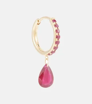 Piercing 18kt gold single earring with ruby