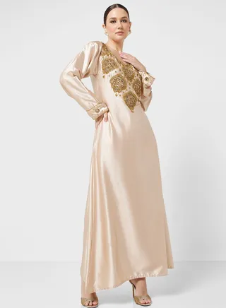Embellished V- Neck Jalabiya