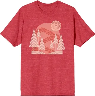 Adventure Society Pine Trees And Mountains Men’s Heather Red T-Shirt-Small