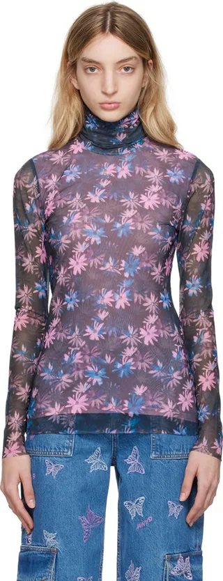 GANNI Black Printed Turtleneck