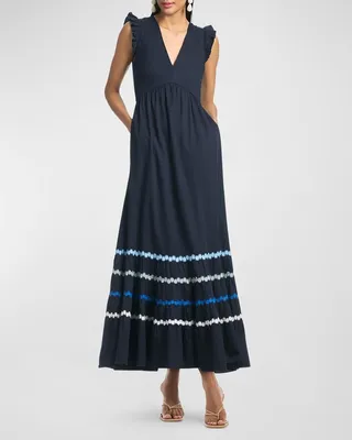 Rosa Tiered Lace-Trim Twill Maxi Dress