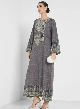 Side Slit Printed Jalabiya