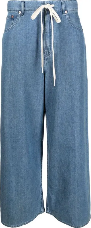 Blue Drawstring Wide-Leg Jeans