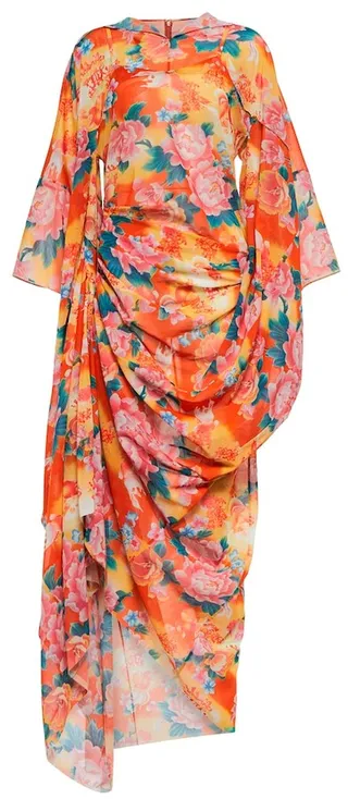Floral cotton asymmetric midi dress