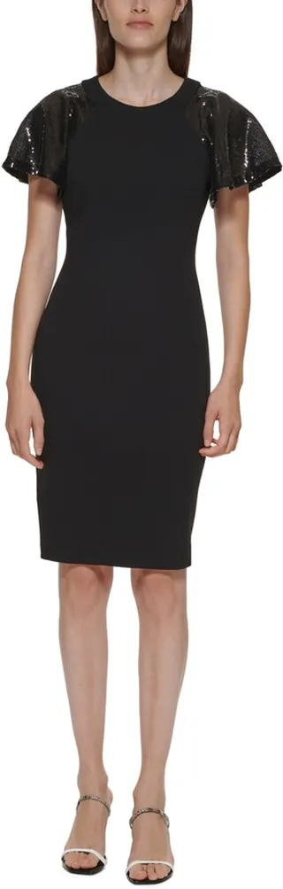 Calvin Klein Sequined Flutter-Sleeve Sheath Dress