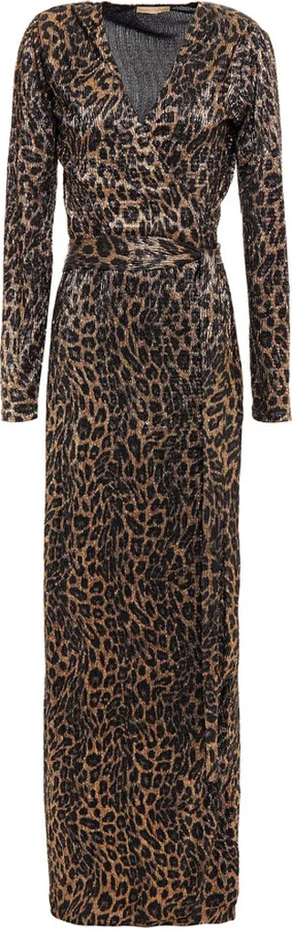 Metallic leopard-print stretch-jersey maxi wrap dress