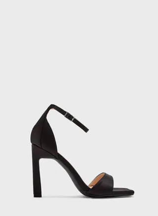 Satin Square Toe Ankle Strap Sandal