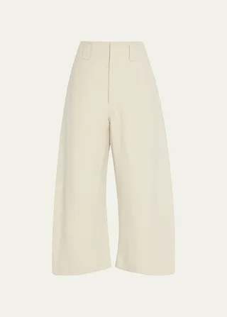 Wide-Leg Crop Linen Curved Pants