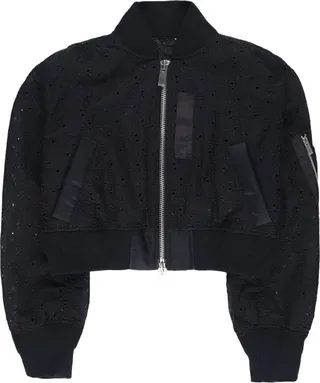Logo-Embroidery Lace Bomber Jacket