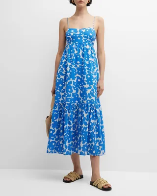 Fae Seersucker Abstract-Print Midi Dress