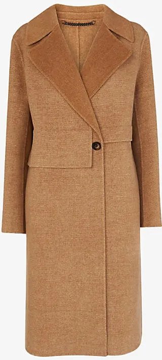 Womens Tan Yasmin Double-faced Wool-blend Coat