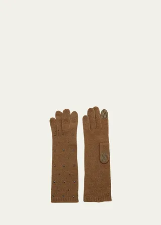 Long Studded Cashmere Tech Gloves