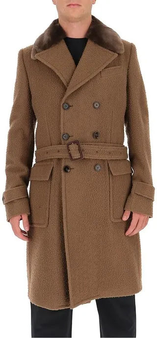 Dolce & Gabbana Fur Collar Belted Coat