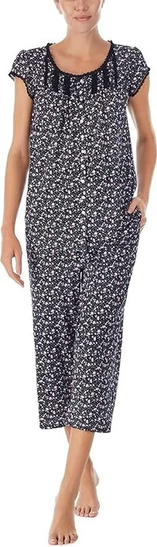 Eileen West Cap Sleeve Capris PJ Set (Black Rosebud Floral) Women's Pajama Sets