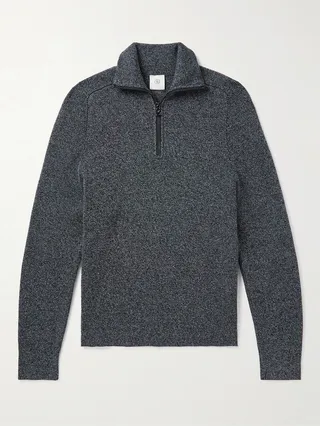Lennard Slim-Fit Ribbed Cotton and Linen-Blend Half-Zip Sweater