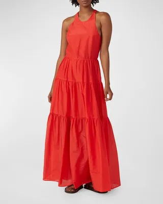 Emmeline Sleeveless Tiered Open-Back Maxi Dress