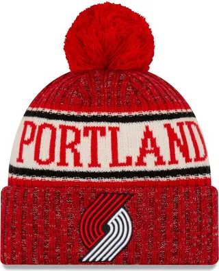 Men's New Era Red Portland Trail Blazers Sport Cuffed Knit Hat with Pom