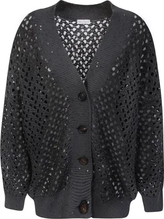 Brunello Cucinelli Open-Knit V-Neck Cardigan