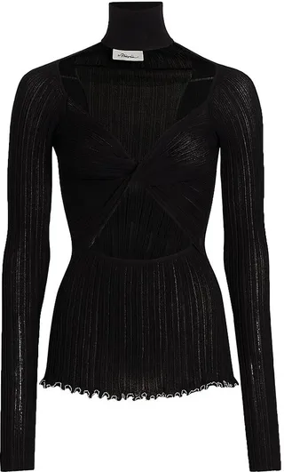 Twist Cut-Out Cotton-Blend Turtleneck Top
