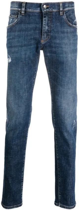 Distressed-Effect Slim-Fit Jeans