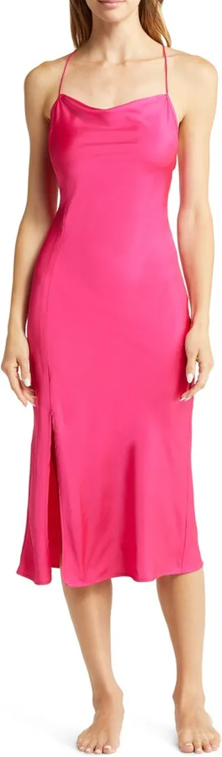 Cowl Neck Satin Charmeuse Slip Nightgown