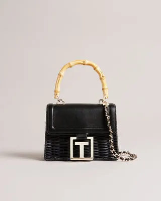 Top Handle Basket Cross Body Bag in Black