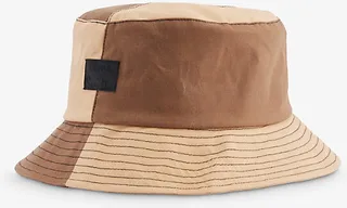 Mens Tan ogo-patch Colour-blocked Waxed-cotton Bucket hat