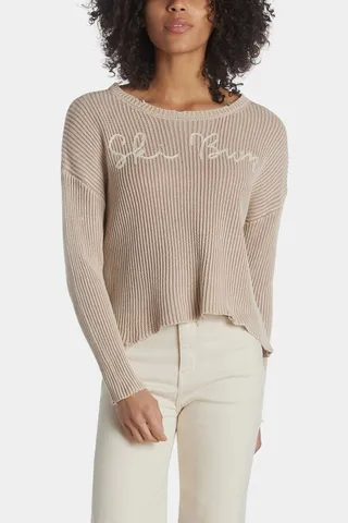 Emb V-Neck Sweater with "Ski Bum"