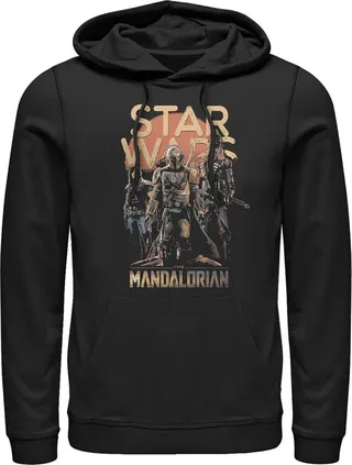 Men's Star Wars The Mandalorian Grunge Character Pull Over Hoodie - Black - Small