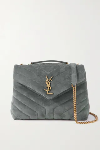 SAINT LAURENT - Loulou Small Quilted Suede Shoulder Bag - Gray