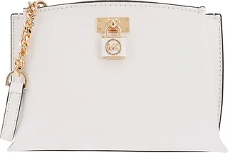 Saffian leather shoulder bag with iconic detail on the front