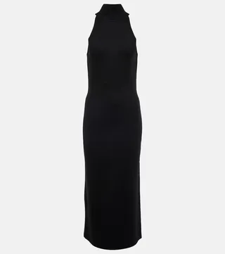 Turtleneck wool-blend midi dress