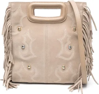 M embellished fringed tote bag