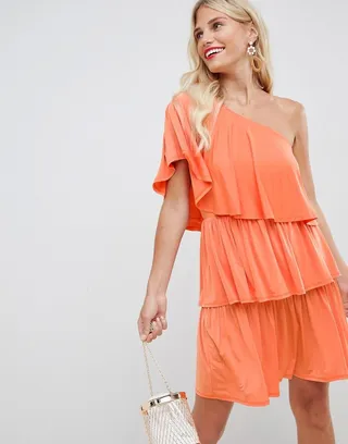 ASOS DESIGN slinky one shoulder frill mini dress