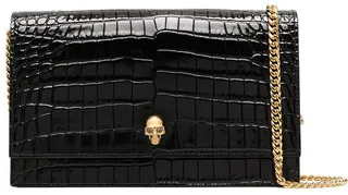 Skull Motif Crocodile Effect Shoulder Bag