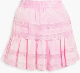 Ruffled tie-dyed cotton mini skirt
