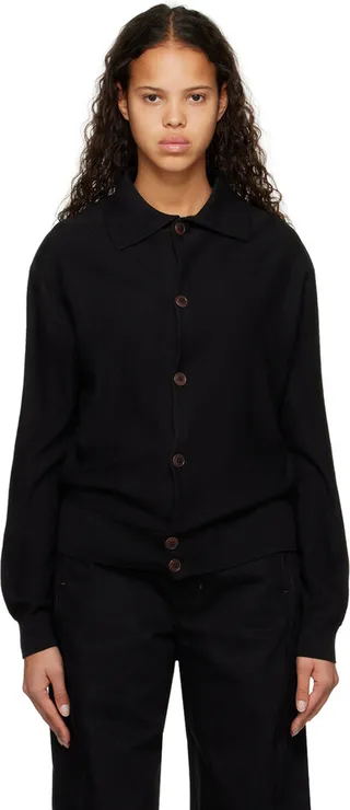 LEMAIRE Black Convertible Collar Cardigan