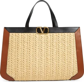 VLOGO Woven Raffia & Leather Tote