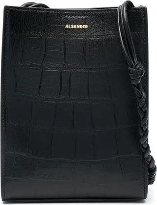 Embossed-Logo Croco Shoulder Bag