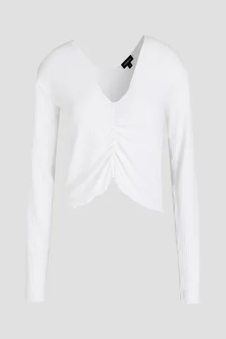 Molly ruched ribbed stretch-modal jersey pajama top