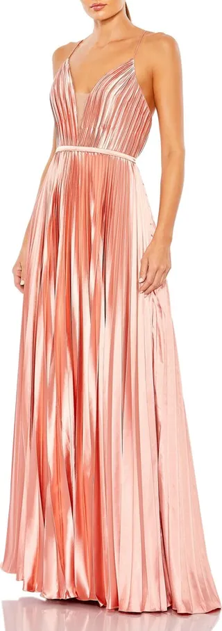 Ieena for MacDuggal Plunge Neck Pleated Ballgown