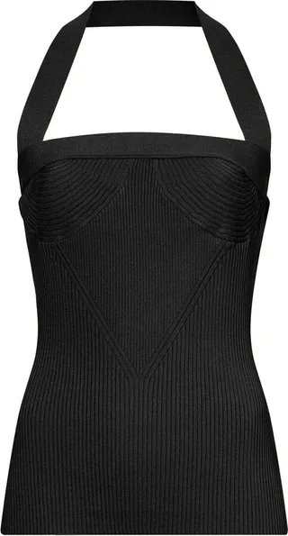 Ribbed-Knit Halterneck Knitted Top