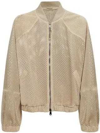 Perforated suede bomber jacket