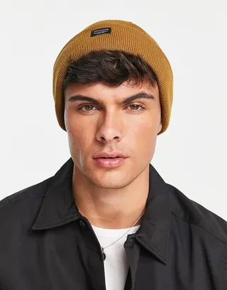 Jack & Jones beanie with badge logo in brown